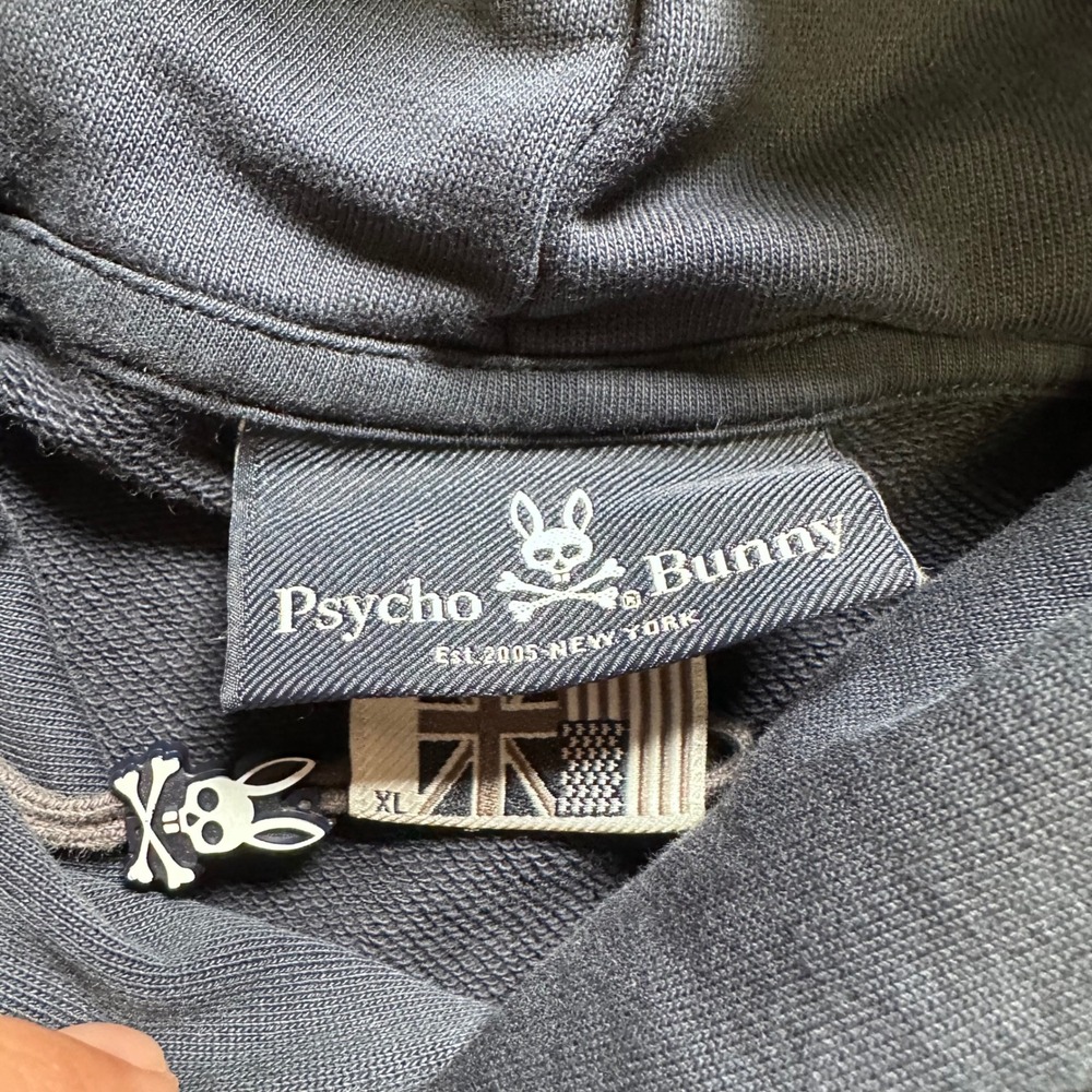 Psycho Bunny Mens XL Navy Blue Rainbow Logo Striped Pullover Hoodie Sweatshirt - Picture 5 of 7